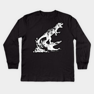 Dinosaur Surfing in Style Kids Long Sleeve T-Shirt